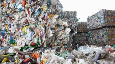 Pile of sorted plastic waste, prepared for recycling. Waste disposal, collection, separation, management, treatment, reuse, recycle and recovery concept.